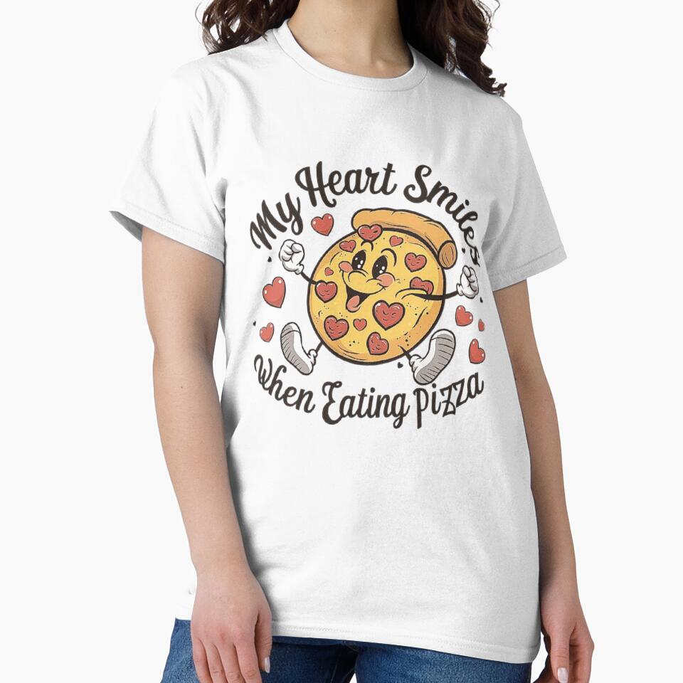 My Heart Smiles When Eating Pizza - Cute Pizza Lover Art by love3617