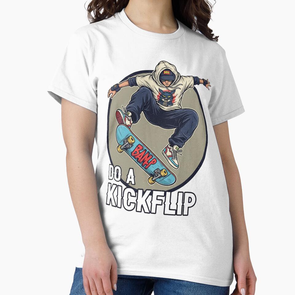 Skate and Destroy Kickflip – Edgy Skater Cartoon Design by Pablomfz
