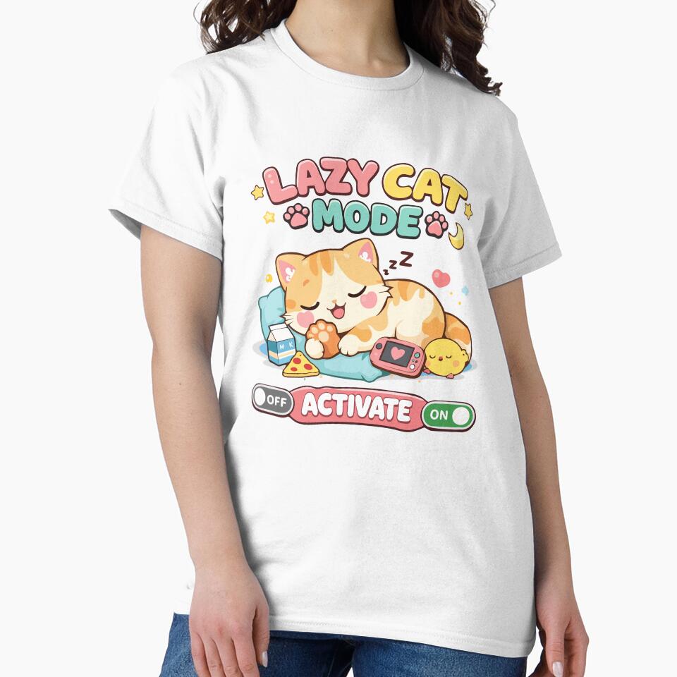 Lazy Cat Mode On – Cute Kawaii Sleeping Cat Gaming Relax Meme T-Shirt by DarojadNR