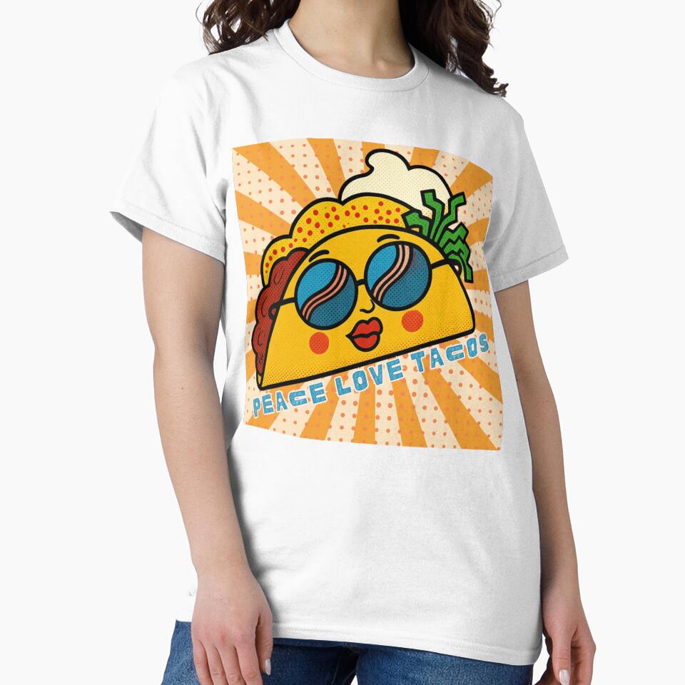 Peace Love Tacos Vintage Pop Art Food Face by MsBrillMakes