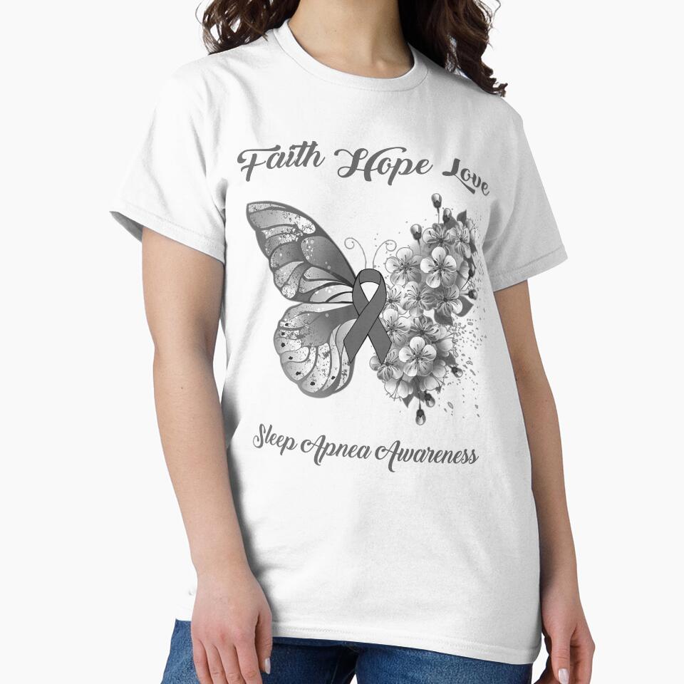 Faith Hope Love Sleep Apnea Awareness Butterfly Ribbon Gifts by Adropine