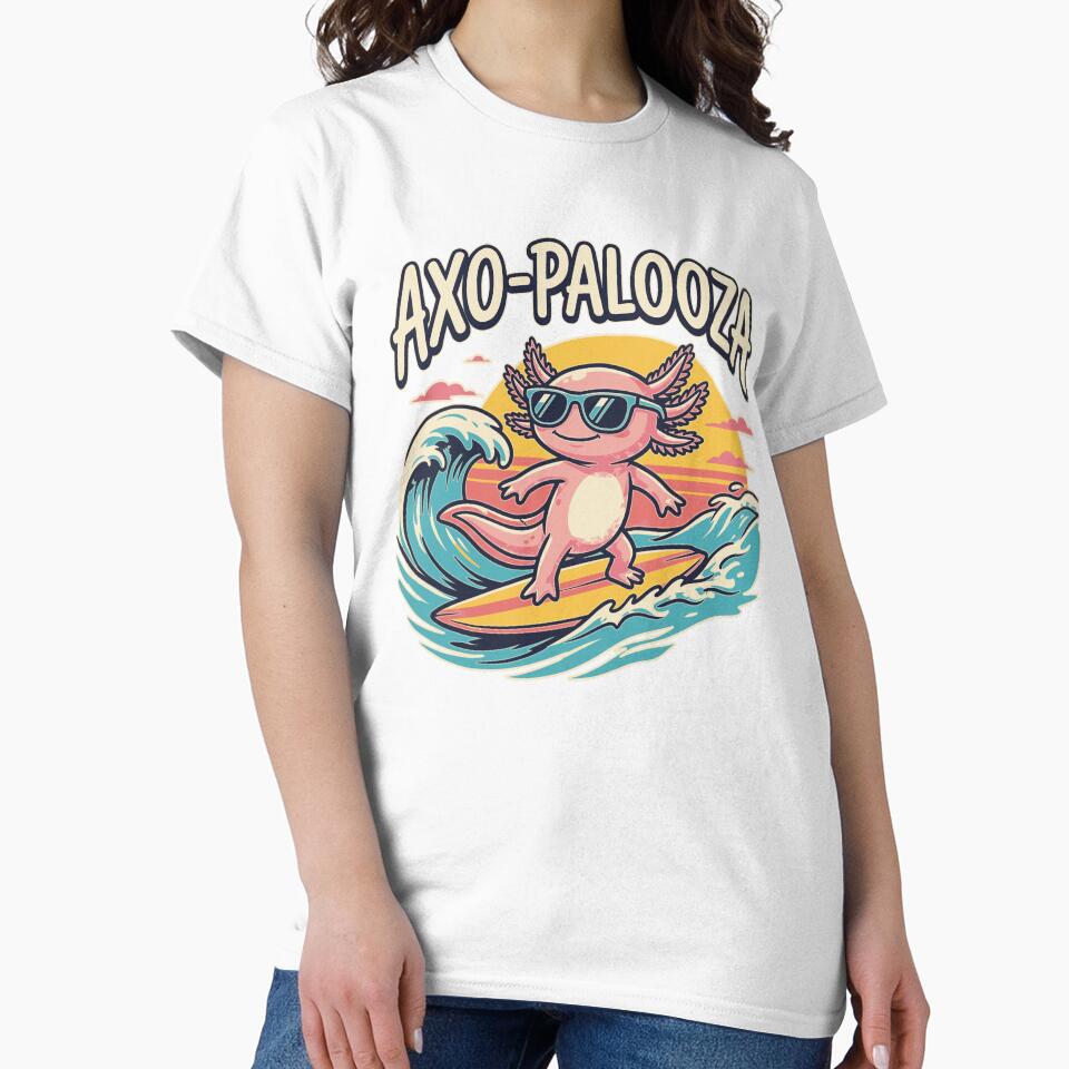 Funny cute Axolotl Axo-Palooza surfboard parody 90s Alternative music festival, Beige - HD ONLINE STORE by bard-art