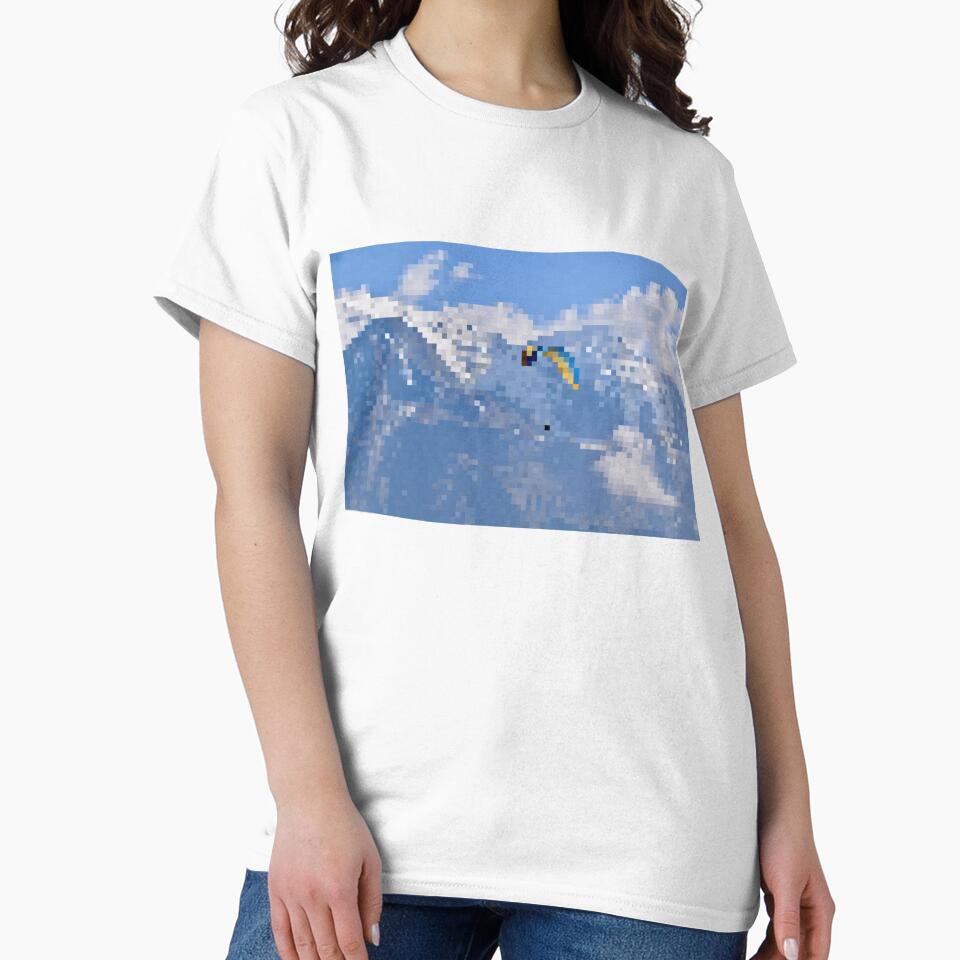 Pixelated Paraglider & Snowy Mountain Scene by Potato Quality Prints