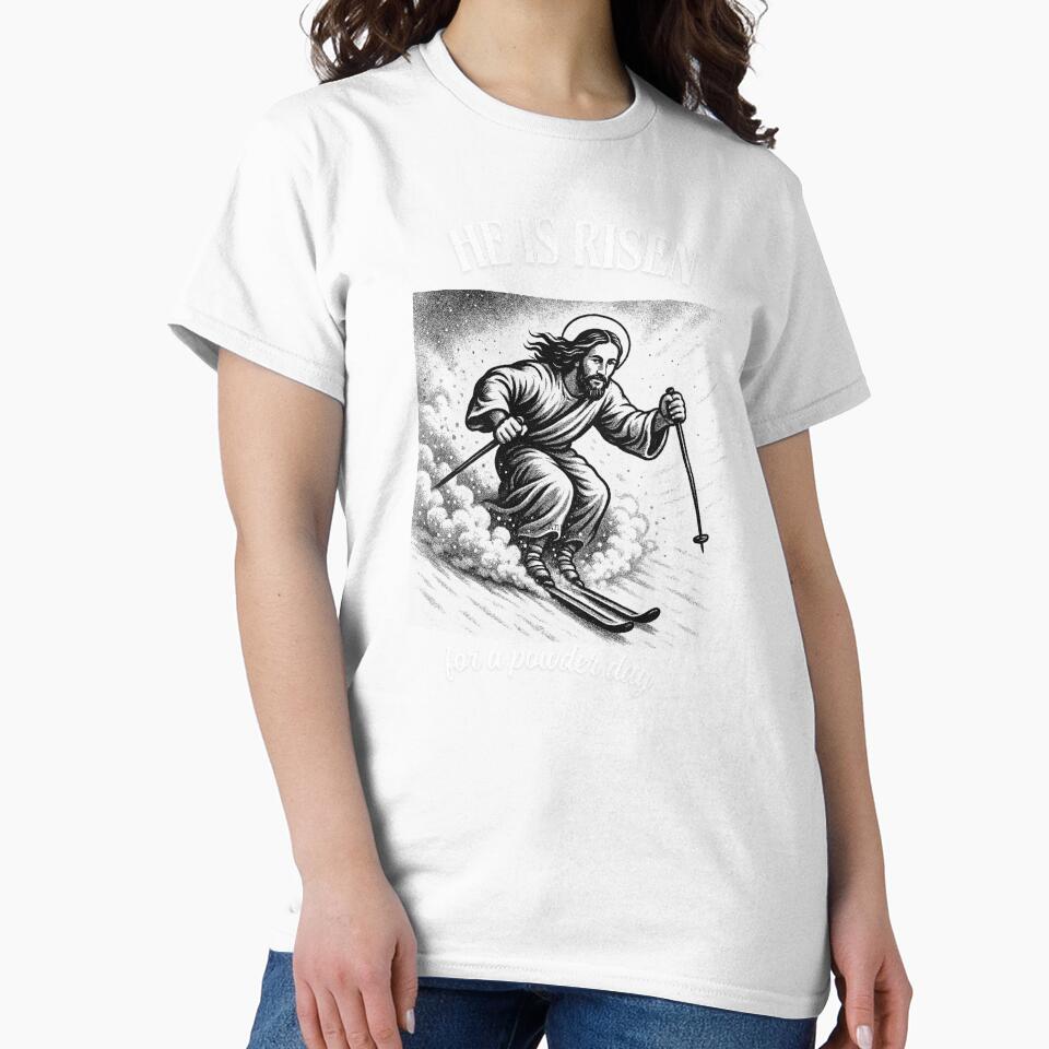 Jesus skiing, on a powder day by MAGGIOREdesign