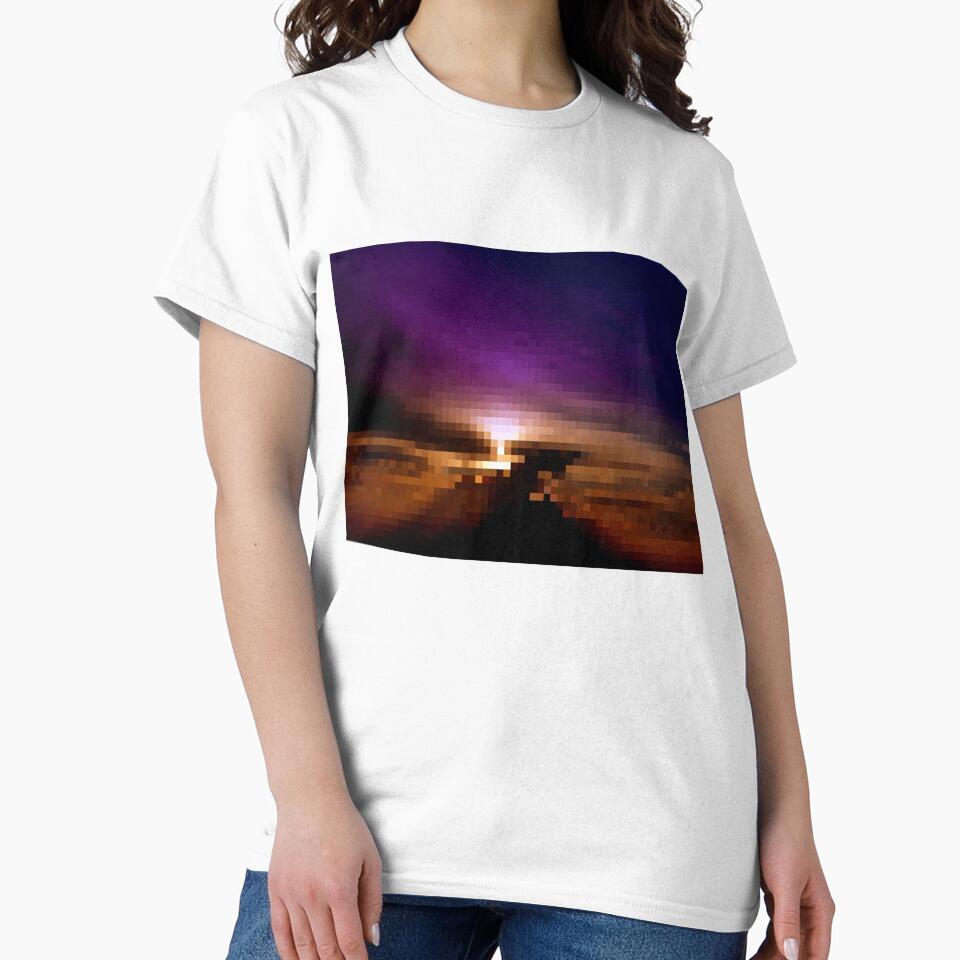 Pixelated Colorful Sunset Silhouette by Potato Quality Prints