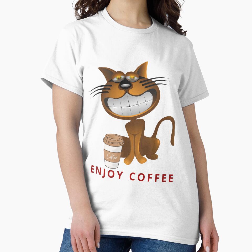 i love cats and coffee T-shirt ENJOY COFFEE by CHIQUESTAR