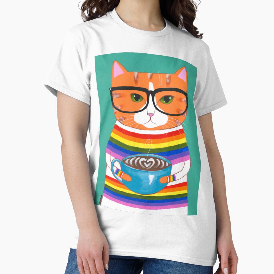 Ginger Rainbow Coffee Cat by KilkennyCat Art