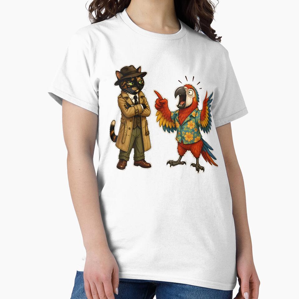Funny Cat Detective and Dramatic Parrot  Gift for Best Friend Introvert and Extrovert  Duo True Crime Cat Lover by Martin's_Design