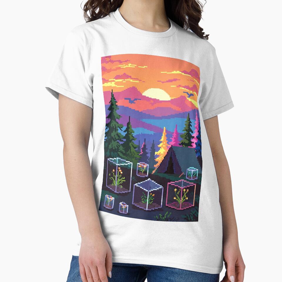 Retro Pixel Sunset Camp with Mini Terrariums by LuxeBuzz