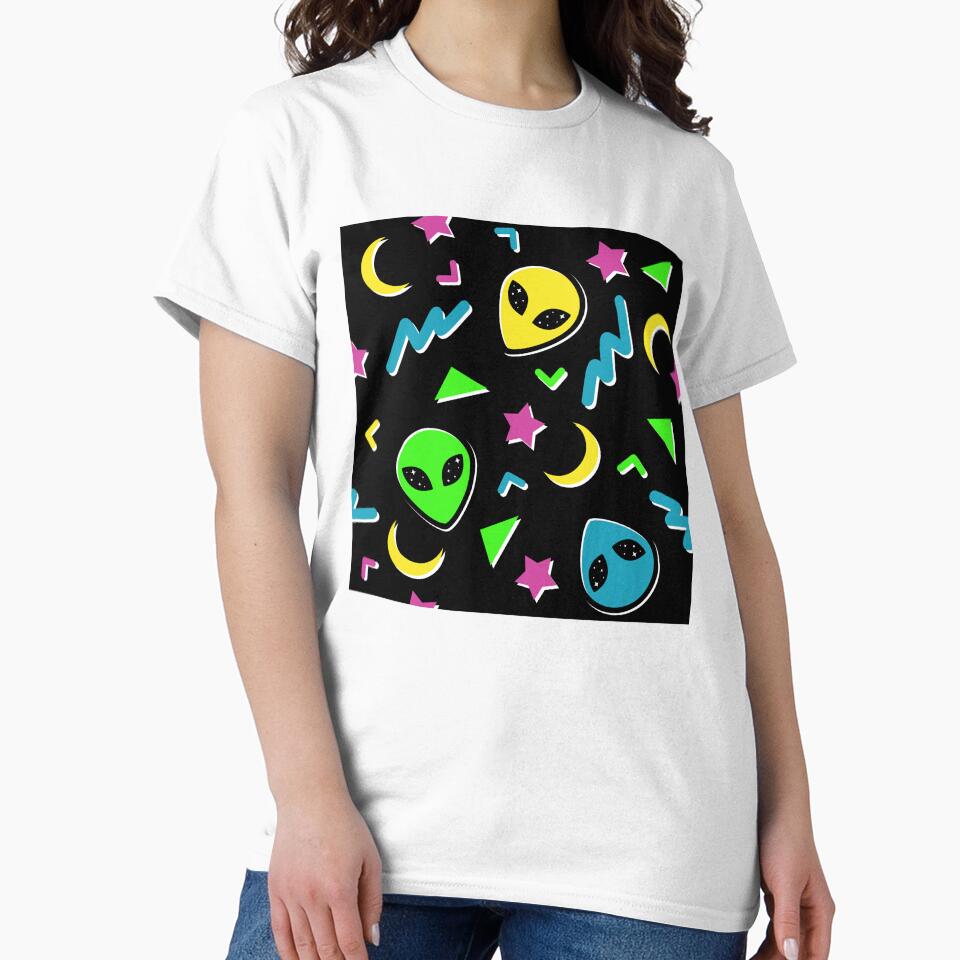 90s Geometric Alien - Black and Neon by 90sAlien