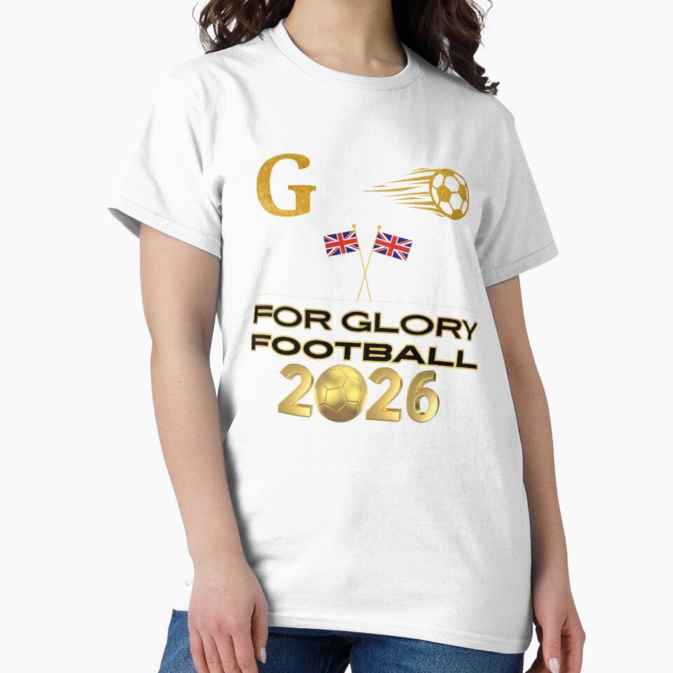 For Glory Football 2026 United Kingdom Soccer Fan Gold Ball UK Flag Football Supporter black t shirt by Art IN Pack
