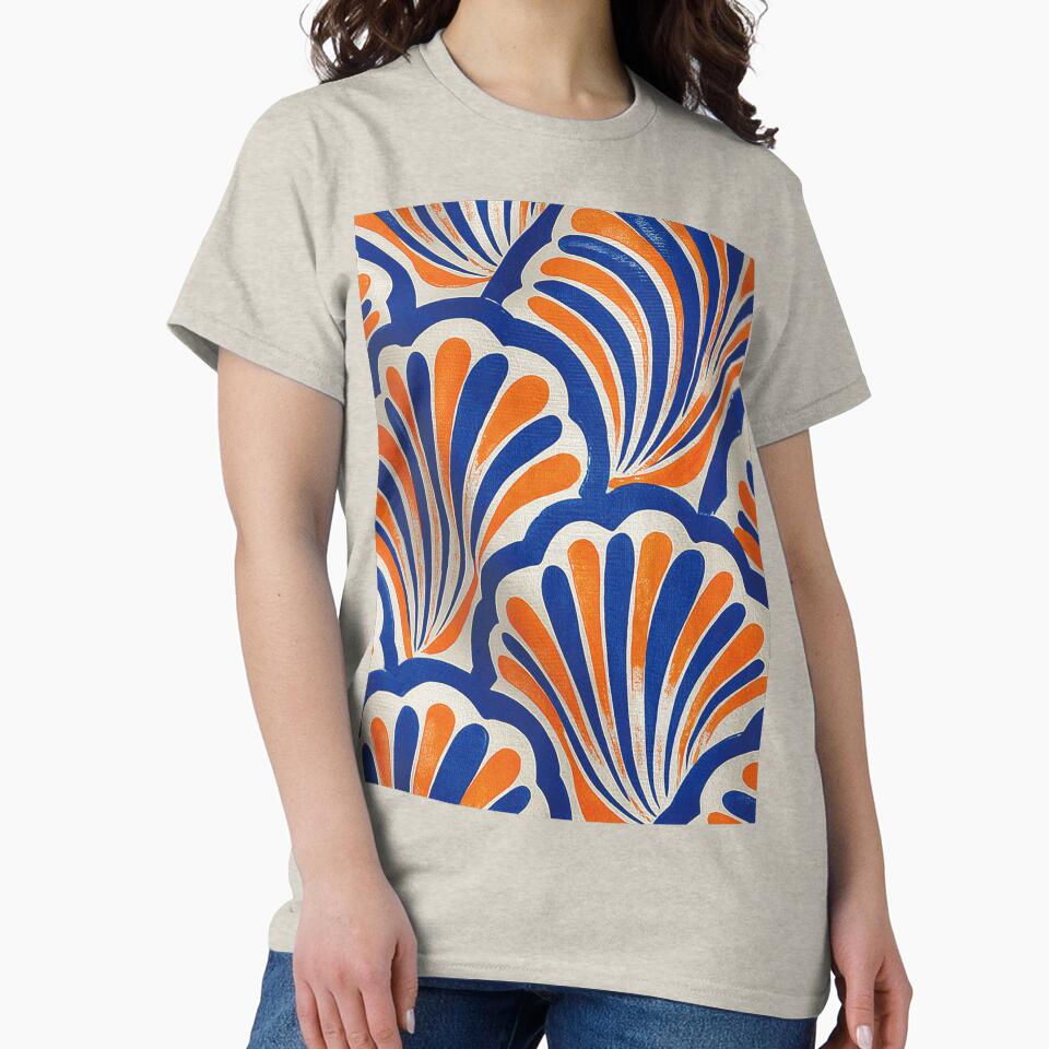 Modern Art Deco Scallop Pattern - Retro Blue and Orange Shells by ReijeeLap