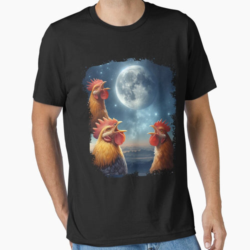3 Chicken Moon, Funny 3 Chicken Howling Like Wolves by VISIONSTURME