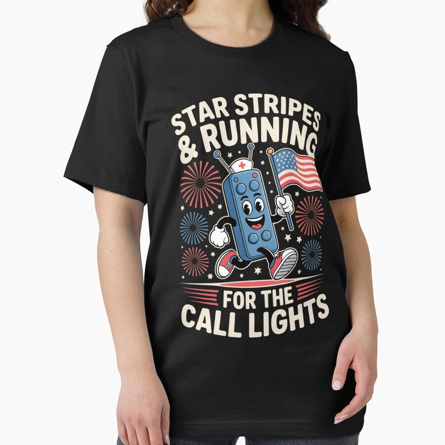 4th of July Nurse Shirt, Star Stripes and Running For Call Lights Shirt, American Nurse Shirt, Independence Day Nurse T-shirt, Nurse Gift by THREE LITTLE BEANS