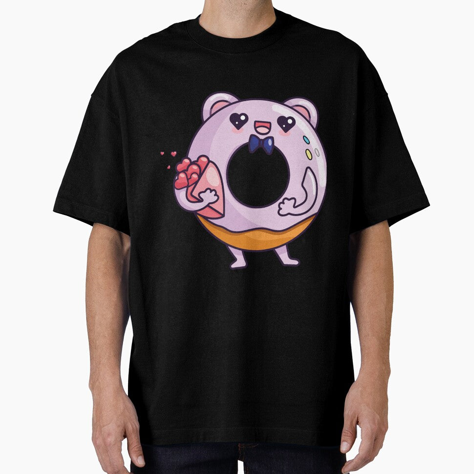 Funny donut character with bouquet in kawaii style. by IrinaCuteLab