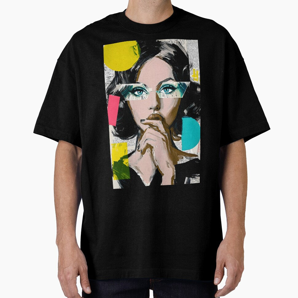 Explore Modern Expression with a Thoughtful Woman Amidst Vibrant Geometric Shapes by OlfactoART Studio