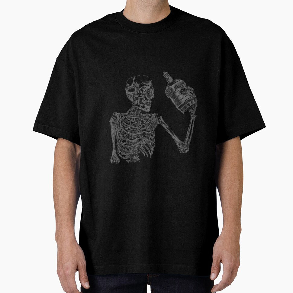 Skeleton Toasting Grenade – Dark Humor Black and White Illustration by inkoutninja