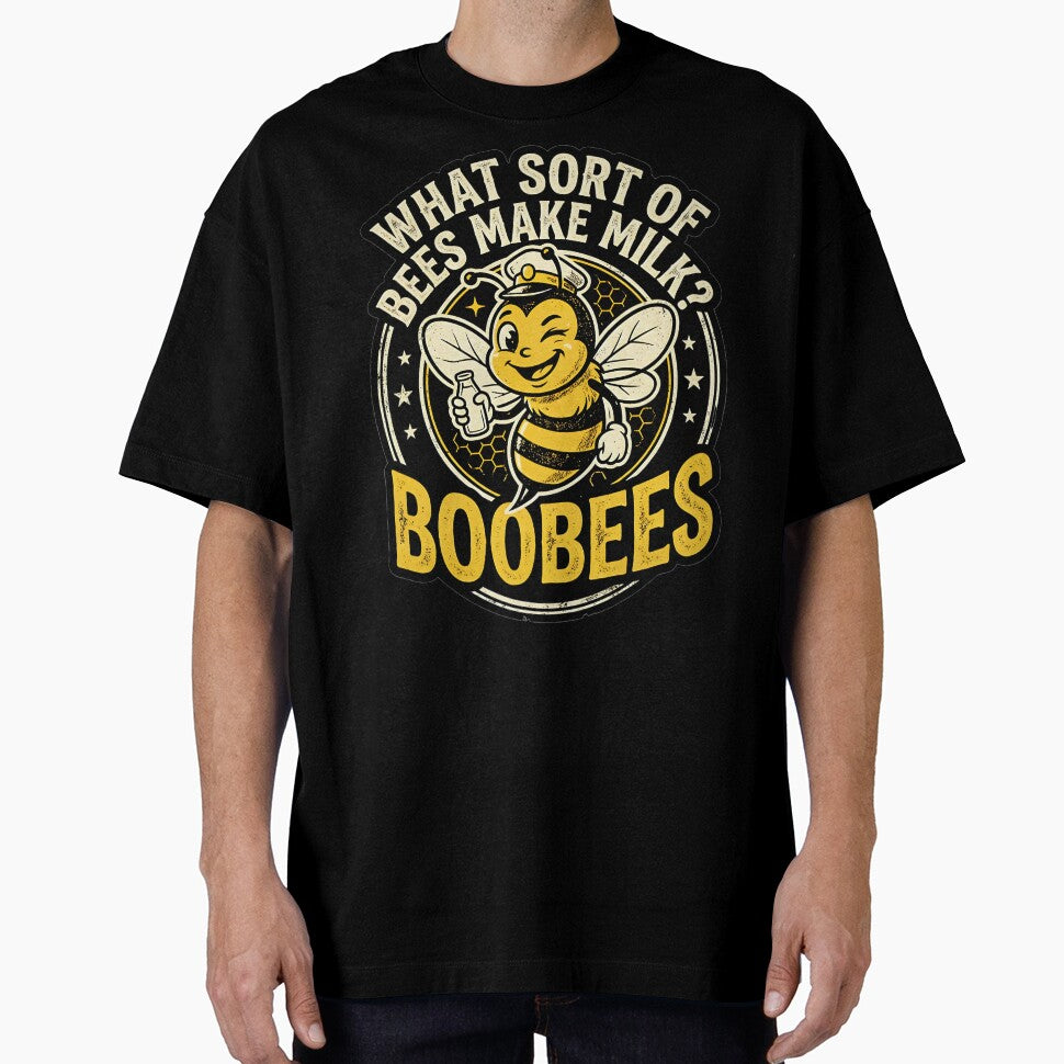 What sort of bees make milk? Boobees! Funny retro bee dad joke by KHWD