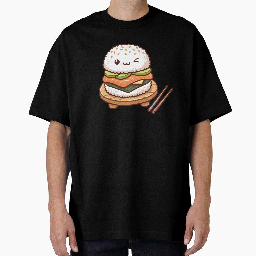 Cute Kawaii Sushi Burger with Salmon Avocado and Rice Buns by Mochii-studio