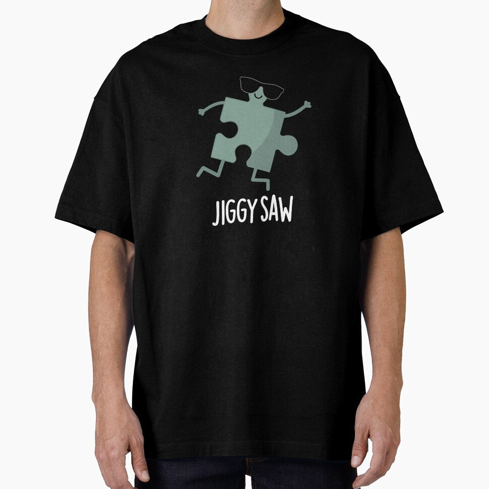 Jiggy Saw Funny Dancing Jigsaw Puzzle Pun (Dark BG) by punnybone