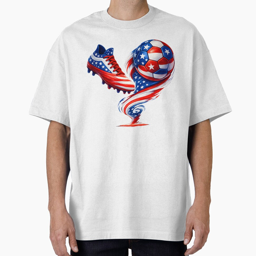 USA Soccer Design – American Flag Football Cleat and Ball Artwork by ArtSpark Studio