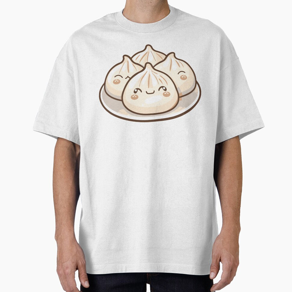Four Adorable Kawaii Dumplings on a Plate – Cute Beige Food Illustration by EmeraldeaArt