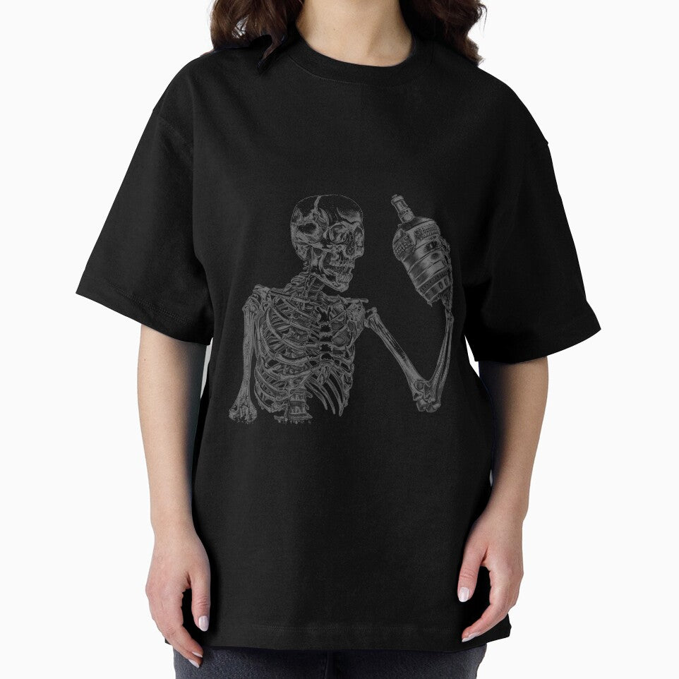 Skeleton Toasting Grenade – Dark Humor Black and White Illustration by inkoutninja