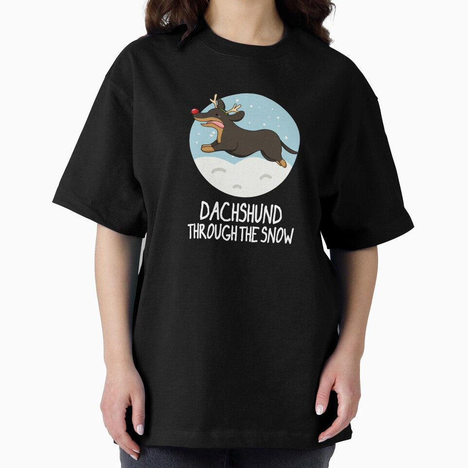 Dachshund Through The Snow Funny Christmas Puns (Dark BG) by punnybone