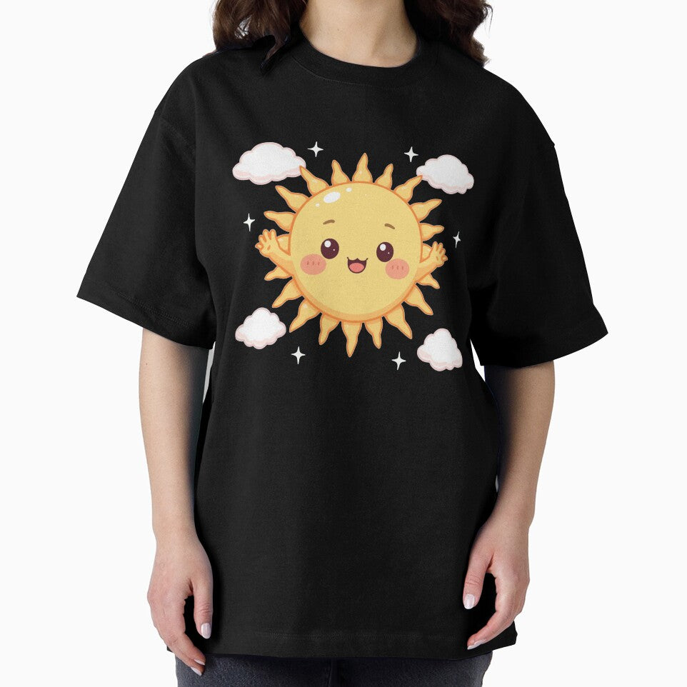 Kawaii Happy Sun Cute Sunshine Smiling Face Clouds Sparkle Summer Sticker Art by Cosmic Zodiac Studio