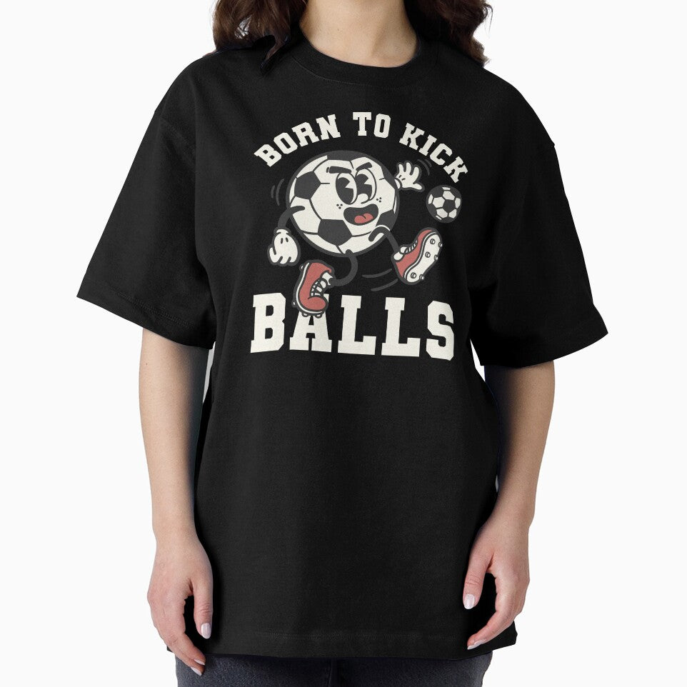 Born to Kick Balls - Retro Old Cartoon Soccer Ball Art by NemiMakeit