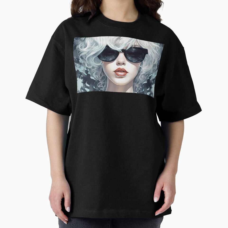 Portrait of a White Girl with Beautiful Lips and White Hair Wearing Huge Black Glasses by SingularityGeek