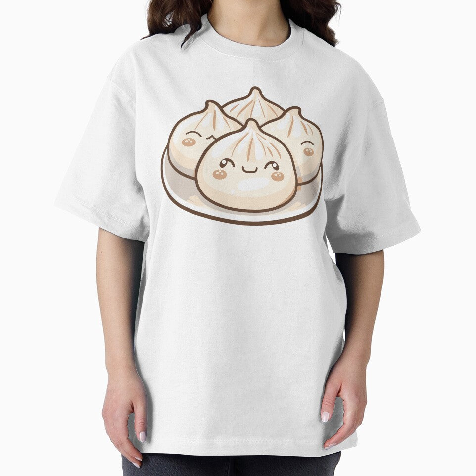 Four Adorable Kawaii Dumplings on a Plate – Cute Beige Food Illustration by EmeraldeaArt