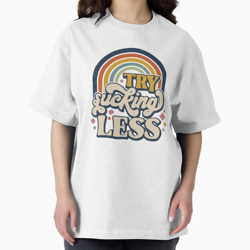 Retro 70s Rainbow Try Sucking Less Funny Sarcastic by rediscoveredapp