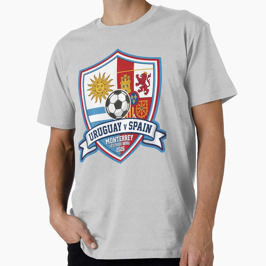 Uruguay Versus Spain Soccer Match Monterrey 2026 Crest by Pride Emblem Prints