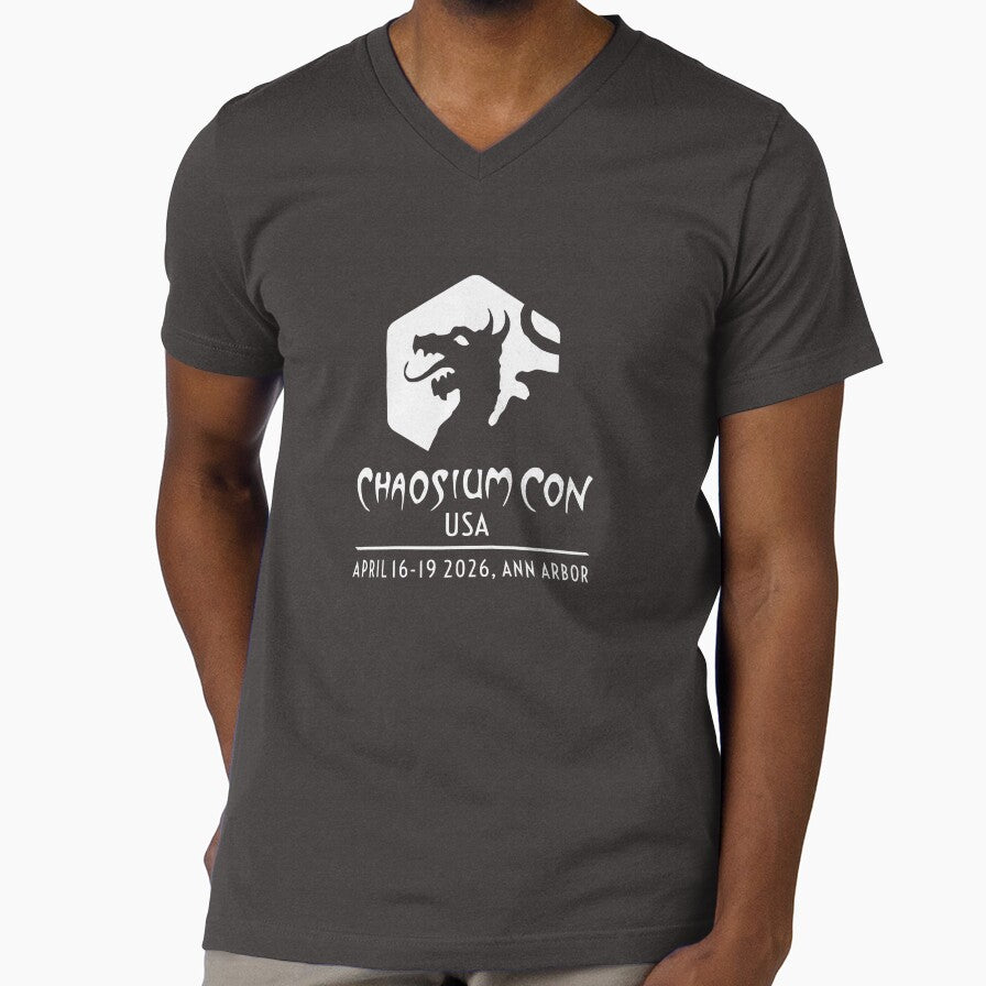 Chaosium Con USA 2026 Official T-Shirt - White Logo by Chaosium