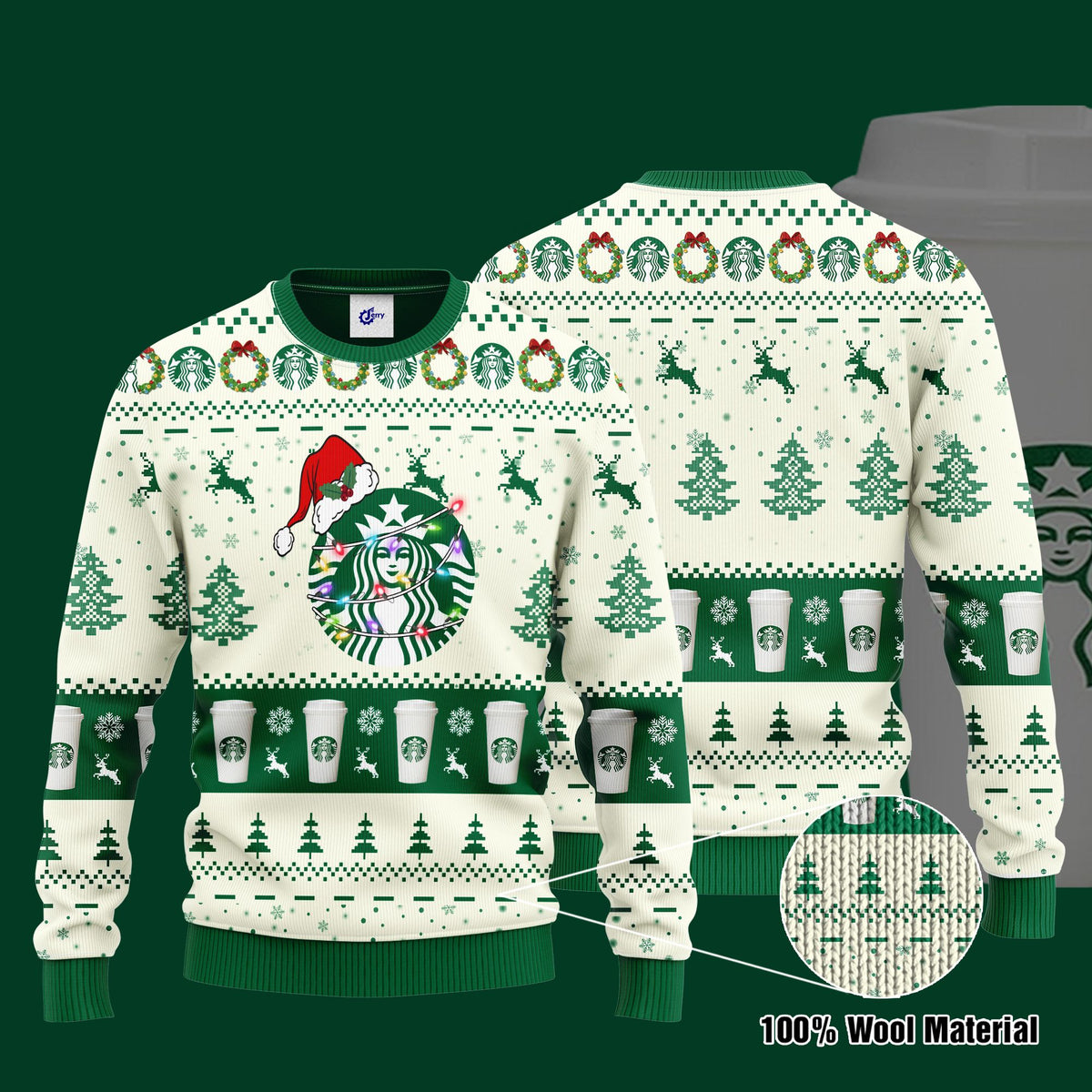 Starbucks Santa Hat Christmas Ugly Christmas Sweater, Hoodie, Zip Hoodie, Bomber Jacket