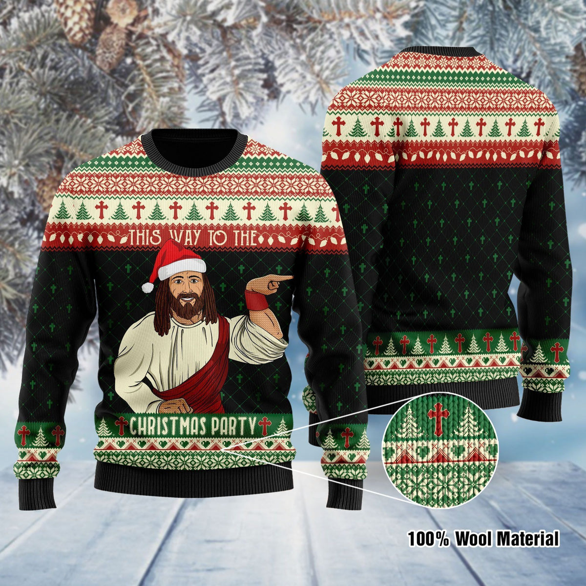 This Way To The Christmas Party Jesus Ugly Christmas Sweater For Jesus Loves On Christmas Days