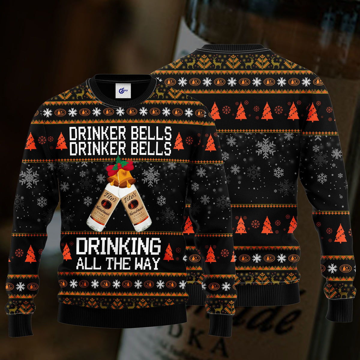 Tito’S Drinker Bells Drinker Bells Drinking All The Way Ugly Christmas Sweater