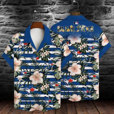 Toronto Blue Jays Hibiscus Stripes Hawaiian Shirt