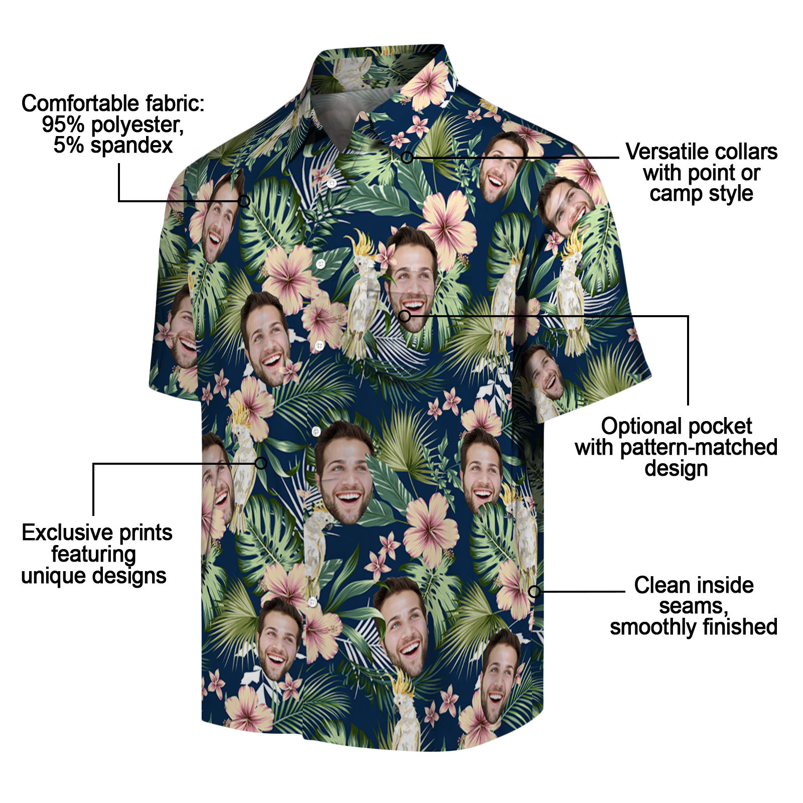 Tropical Parrot Bloom | Aloha Custom Hawaiian Shirt with Your Face or Logo