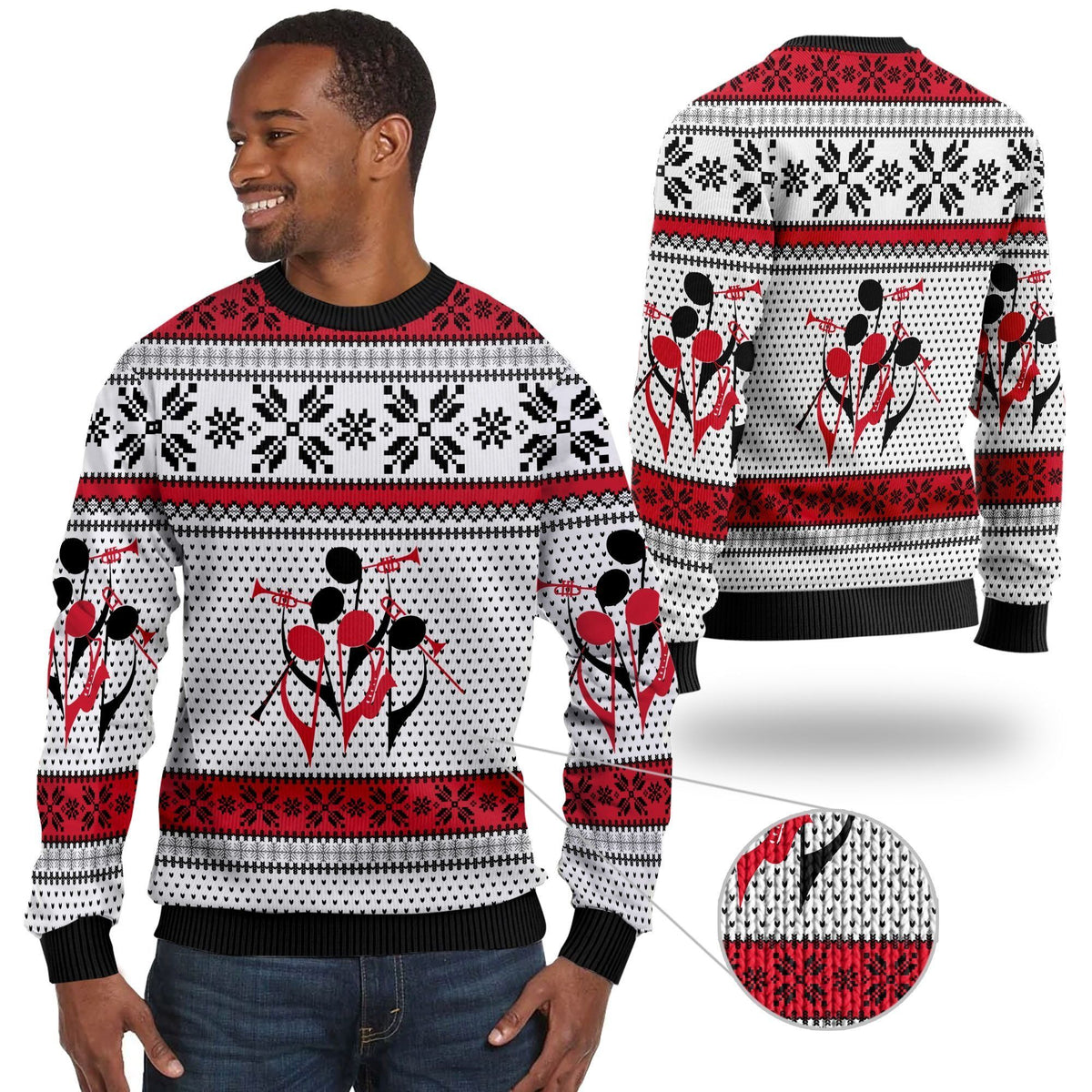 Trumpet With Music Notes Ugly Christmas Sweater For Trumpeters And Instrument Lovers On Christmas Days