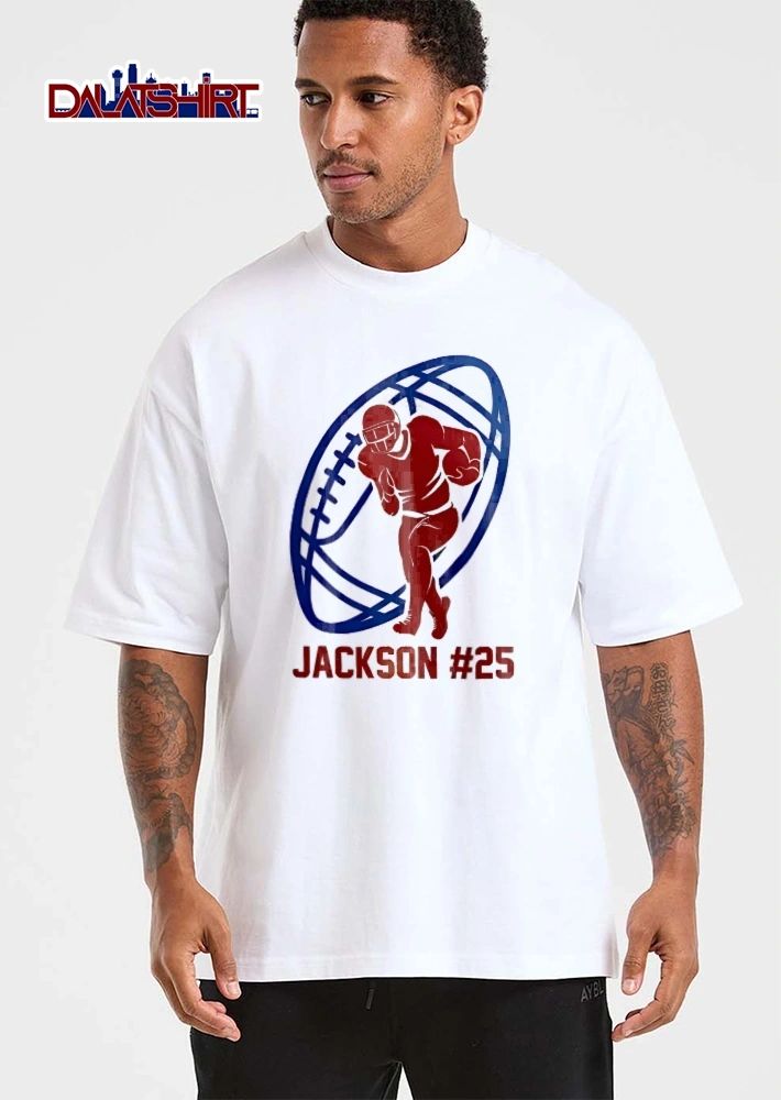 Jackson 25 Red Running Athlete Silhouette Blue Football shirt