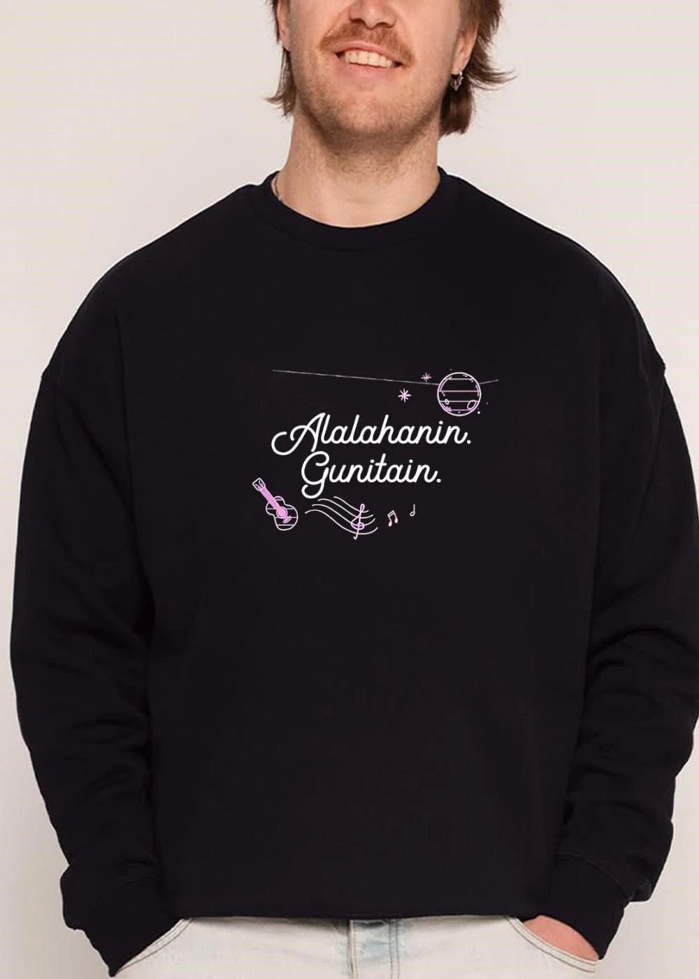 Alalahanin Gunitain Pink Line Art Guitar Music Notes Planet shirt
