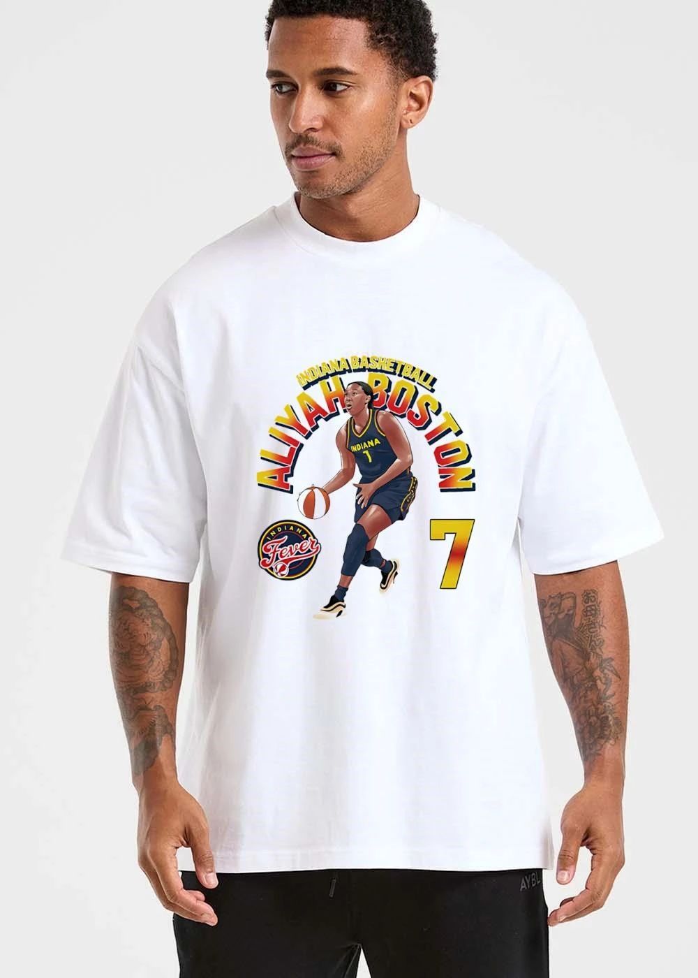 Indiana Fever WNBA Basketball Aliyah Boston 7 Player Illustration Dribbling shirt