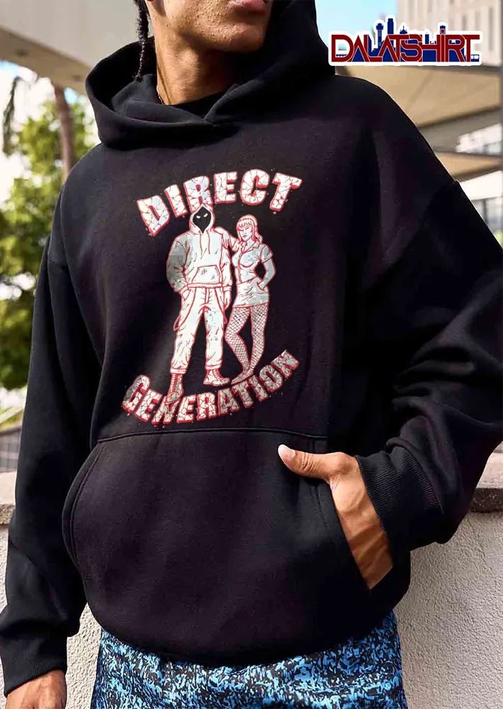 Direct Generation Masked Hooded Figure Fishnet Stockings Streetwear Red Line Art shirt