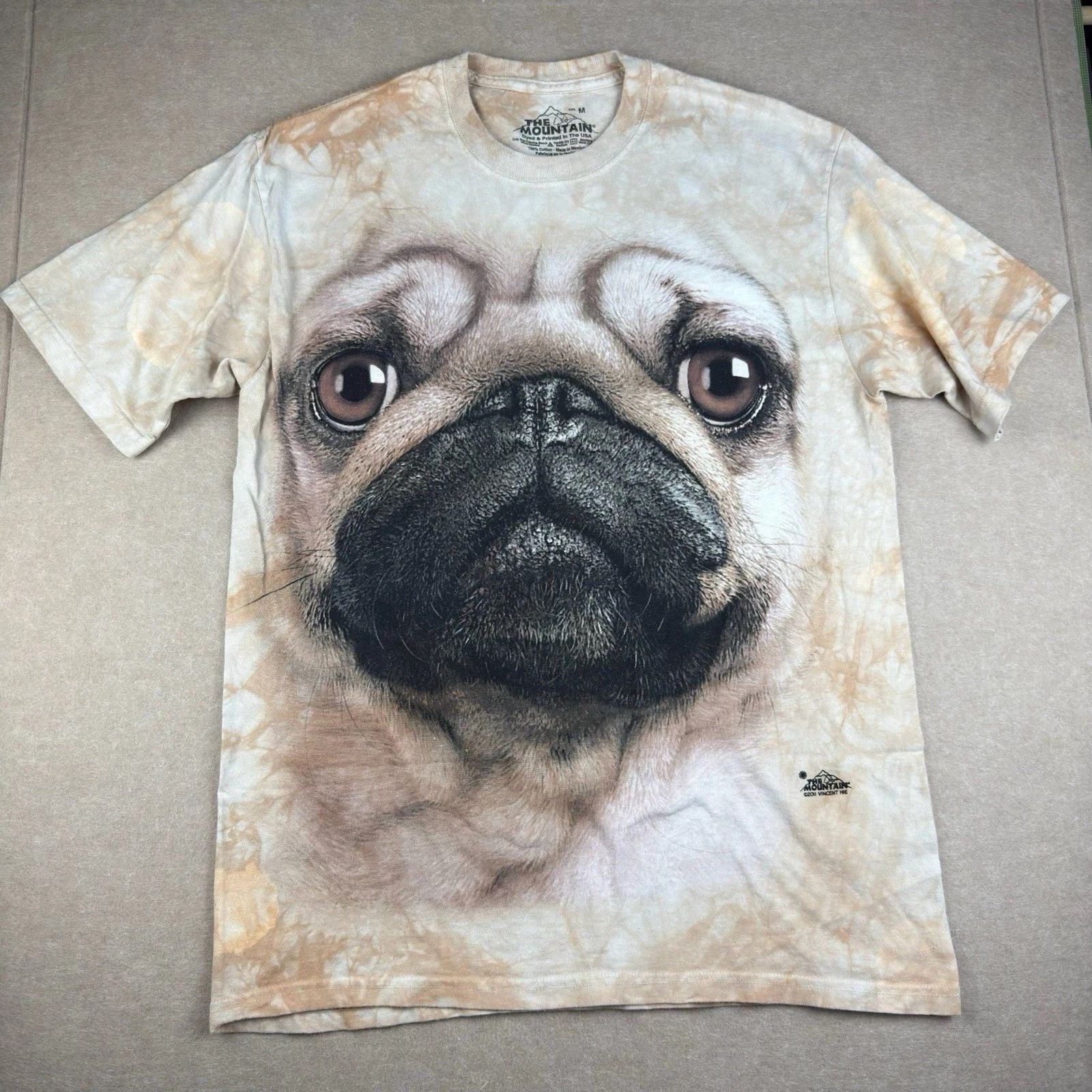 The Mountain M Beige Tie Dye Pug Dog Face T-Shirt Men’s Animal Tee Dog Lover Pet
