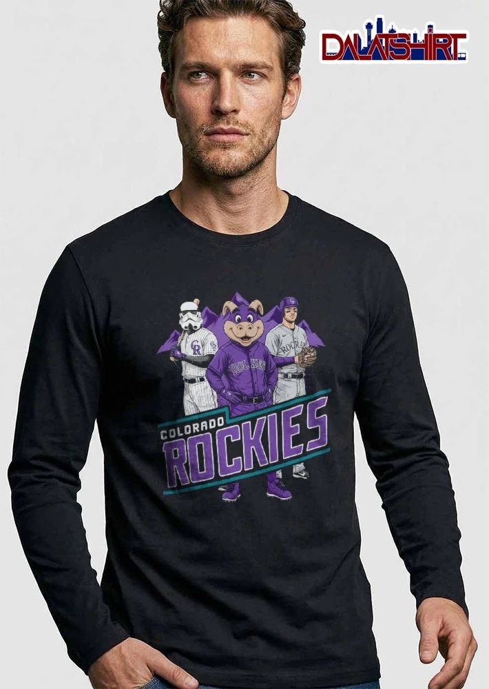 Colorado Rockies MLB Stormtrooper Mascot Baseball Player Purple Mountains Cartoon shirt