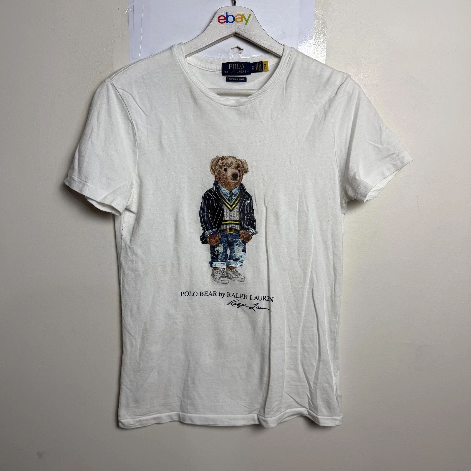 Polo Ralph Lauren Shirt Mens XS White Polo Bear Graphic Tee Slim Fit Designer