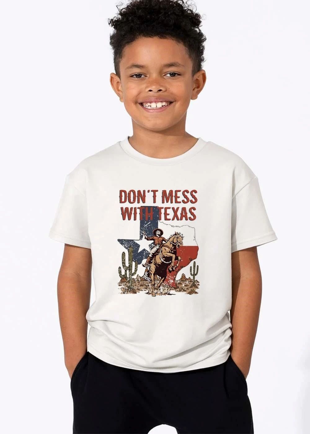 Dont Mess With Texas Cowboy Riding Rearing Horse State Map Desert Cactus Distressed Retro shirt