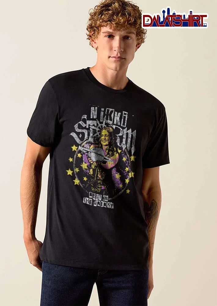 In The Galaxy Nikki Storm Female Wrestler Holding Planet Saturn Distressed Stars shirt